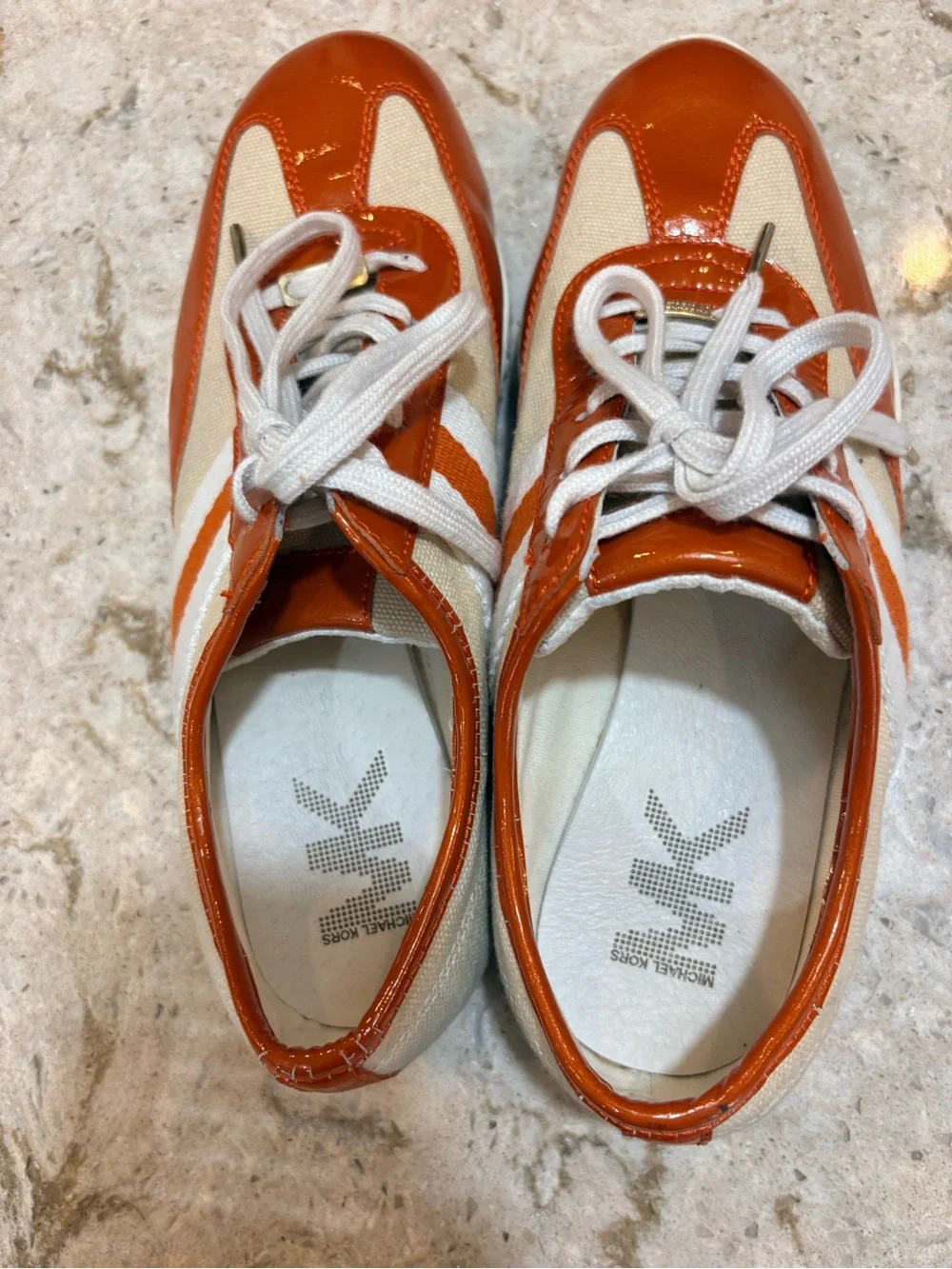 Michael Kors Orange and Cream Patent Leather Sneakers